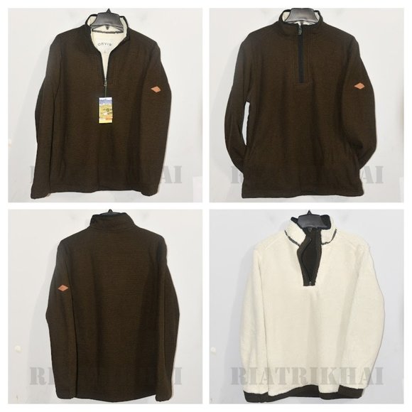 BROWN NWT Orvis 1/4 zip Men’s Fleece Lined Pullover - Picture 1 of 10